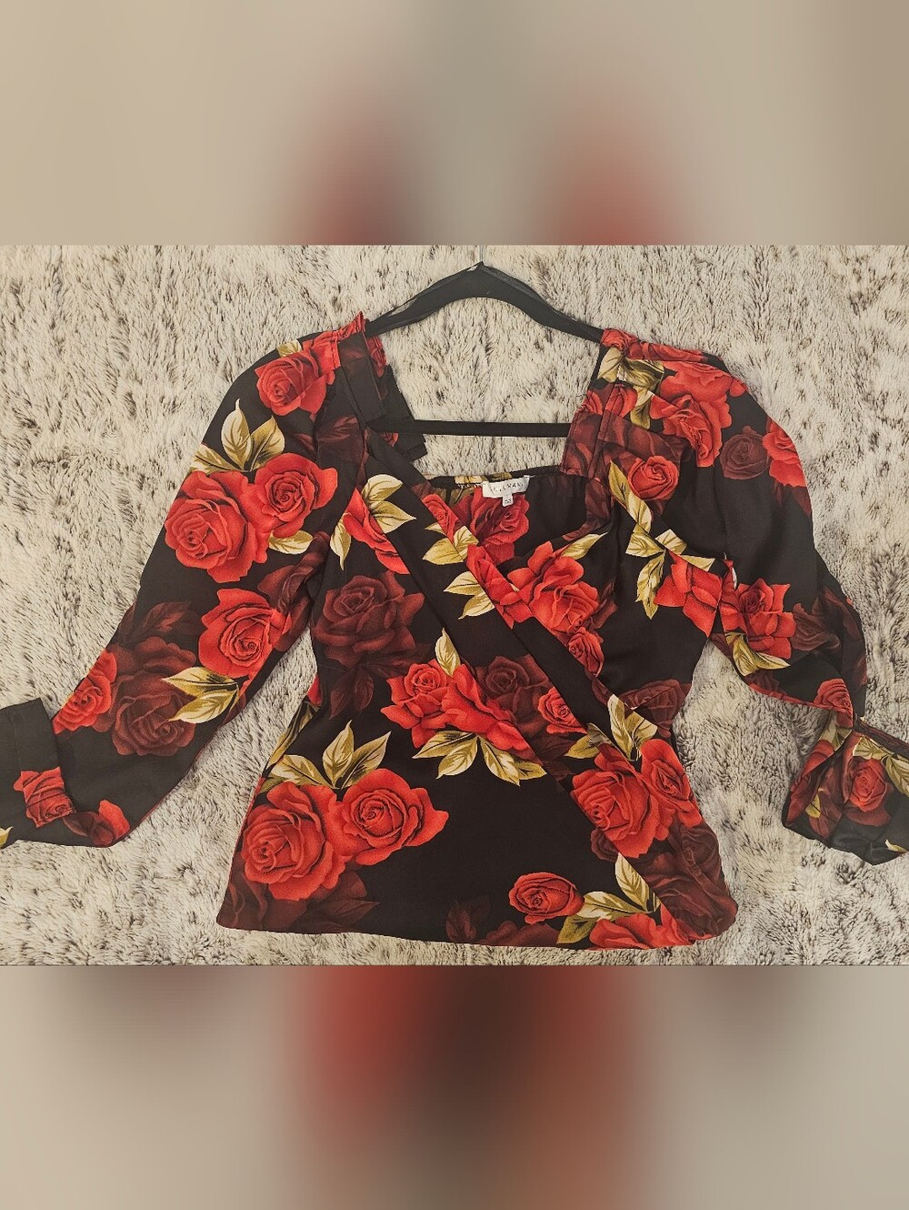Lulumari Black Red Rose Wrap Blouse